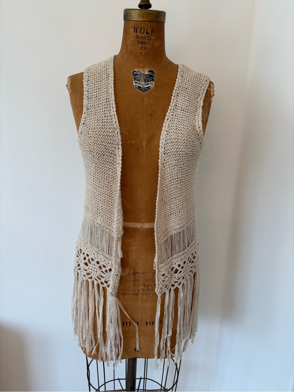 Crochet Fringe Vest Boho Layering NWT Size L